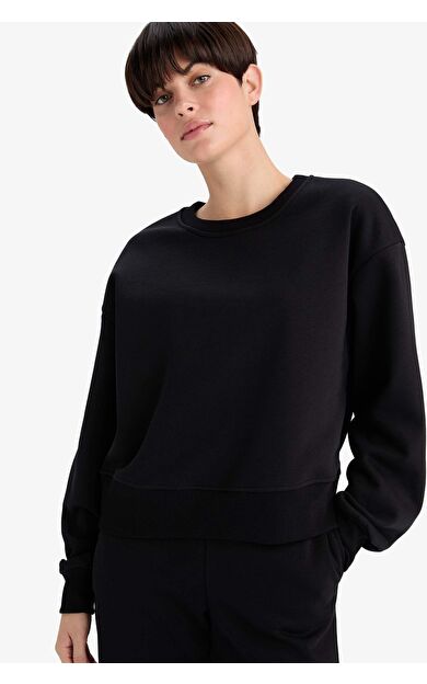 Boxy Fit Bisiklet Yaka Basic Düz Sweatshirt B8568AX25AUBK81