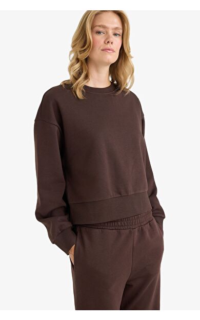 DeFacto Boxy Fit Bisiklet Yaka Basic Düz Sweatshirt B8568AX25AUBN267