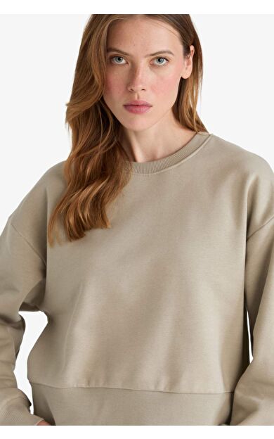 DeFacto Boxy Fit Bisiklet Yaka Basic Düz Sweatshirt B8568AX25AUKH475