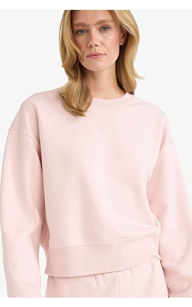 Boxy Fit Bisiklet Yaka Basic Düz Kalın Sweatshirt Kumaşı Sweatshirt