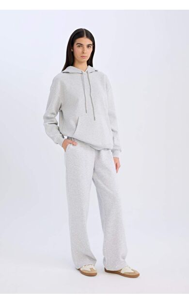 DeFacto Straight Fit Beli Lastikli Cepli Yüksek Bel Kalın Basic Düz Eşofman Altı B8571AX24WNGR93