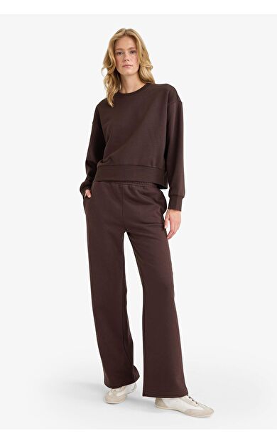 Straight Fit Basic Düz Cepli Yüksek Bel Kalın Eşofman Altı