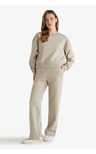 DeFacto Straight Fit Basic Düz Cepli Yüksek Bel Kalın Sweatshirt Kumaşı Pantolon B8571AX25AUKH475