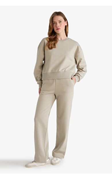 DeFacto Straight Fit Basic Düz Cepli Yüksek Bel Kalın Sweatshirt Kumaşı Pantolon B8571AX25AUKH475
