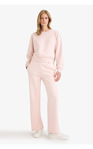 Straight Fit Basic Düz Cepli Yüksek Bel Kalın Sweatshirt Kumaşı Pantolon B8571AX25AUPN364