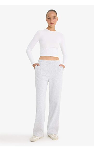 DeFacto Straight Fit Cepli Yüksek Bel Kalın Kumaşı Eşofma Altı