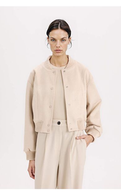 DeFacto Kolej Yaka Bomber Mont Ceket Basic Düz Çıtçıtlı Süet