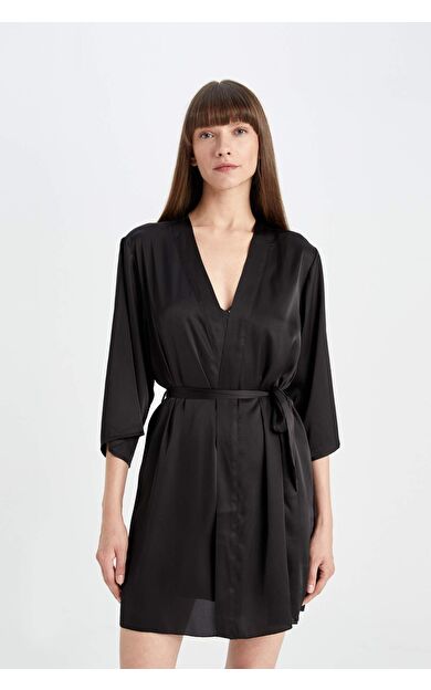 DeFactoFit Fall in Love Regular Fit Wrap Yaka Saten Yarım Kol Sabahlık B8856AX24HSBK27