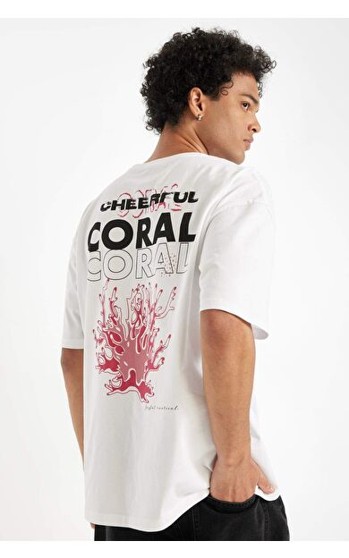 DeFactoFit Oversize Fit Bisiklet Yaka Sırt Baskılı Kısa Kollu Tişört B8932AX24AUWT34