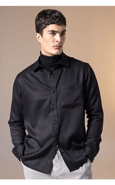 DeFacto Regular Fit Polo Yaka Uzun Kollu Gömlek B8951AX23WNBK81