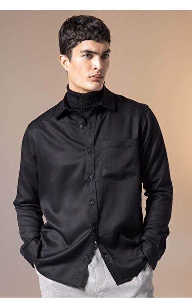 DeFacto Regular Fit Polo Yaka Uzun Kollu Gömlek B8951AX23WNBK81