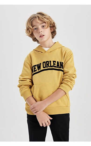 DeFacto Erkek Çocuk Baskılı Kapüşonlu Kalın Sweatshirt