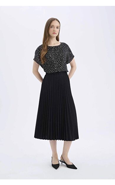 Esnek Belli Basic Düz Pilise Aerobin Midi Etek