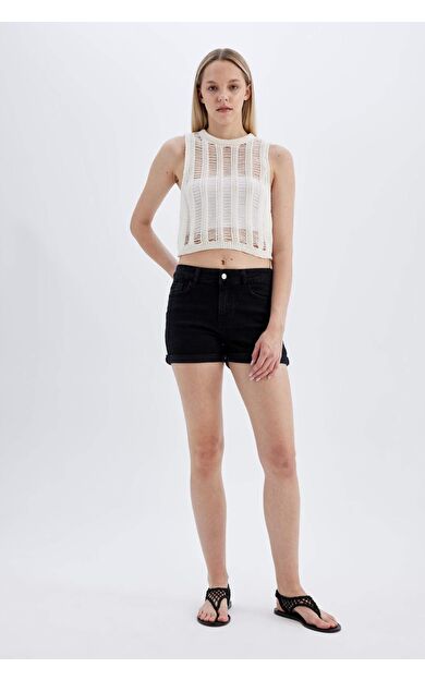 DeFacto Yüksek Bel Katlamalı Paça Jean Şort B9182AX24SMNM40