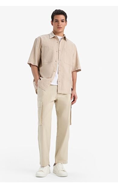 DeFacto Wide Leg Kargo Cepli Keten Görünümlü Pantolon