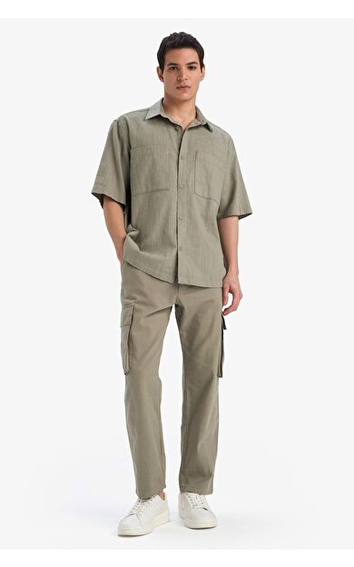 DeFacto Wide Leg Bol Rahat Kesim Kargo Cepli Keten Görünümlü Yazlık Pantolon B9407AX25SPKH465