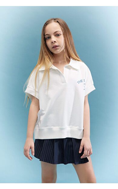 DeFacto Kız Çocuk Oversize Fit Chest Right Penye Kısa Kollu Polo Tişört