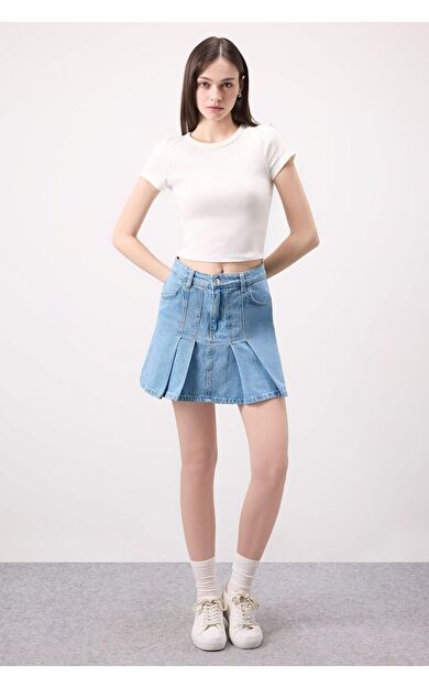 DeFacto DeFactoFit Fashion Fit Pileli Jean Mini Etek