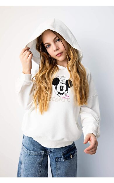 DeFacto Kız Çocuk Disney Mickey &amp; Minnie Relax Fit Kapüşonlu Sweatshirt