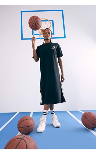 DeFactoFit NBA Los Angeles Lakers Oversize Geniş Kalıp Kısa Kollu Pike Midi Elbise