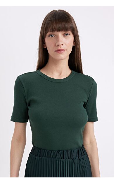 DeFacto DeFactoFit Slim Fit Bisiklet Yaka Fitilli Kaşkorse Kısa Kollu Tişört C0097AX24AUGN438