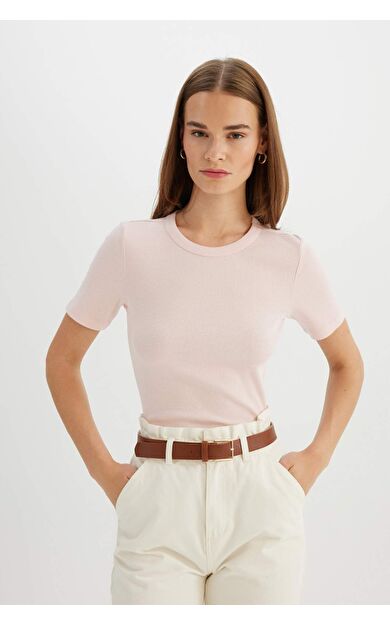 DeFactoFit Slim Fit Bisiklet Yaka Fitilli Kaşkorse Kısa Kollu Tişört C0097AX24SMPN364