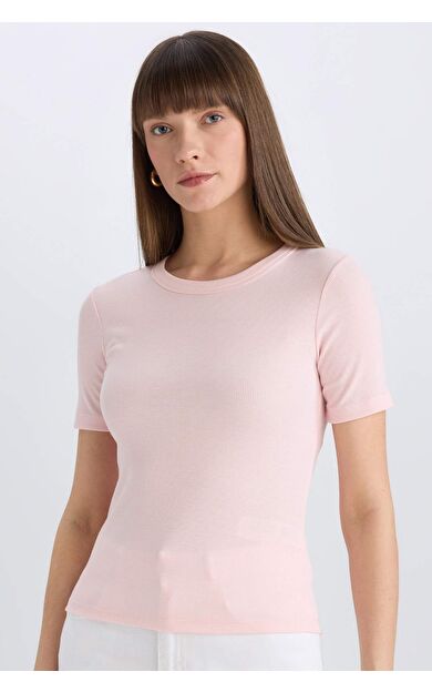 DeFacto Slim Fit Dar Kesim Bisiklet Yaka Casual Fitilli Kaşkorse Kısa Kollu Tişört C0097AX25SPPN364