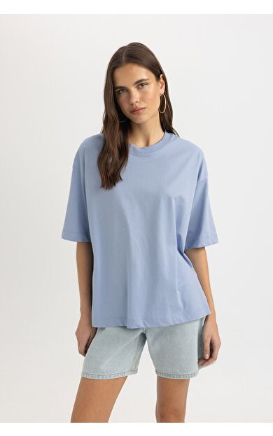 DeFacto Oversize Fit Bisiklet Yaka Kısa Kollu Tişört