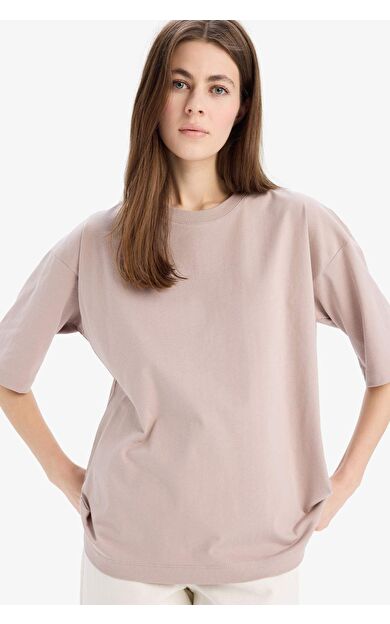 DeFacto Oversize Geniş Kalıp Bisiklet Yaka Basic Düz Penye Kısa Kollu Tişört C0099AX25SPBG130