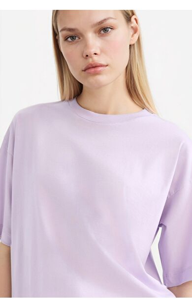DeFacto Oversize Geniş Kalıp Bisiklet Yaka Basic Düz Penye Kısa Kollu Tişört C0099AX25SPPR67