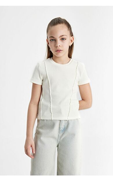 DeFacto Kız Çocuk Slim Fit Ribana Kısa Kollu Tişört C0104A824SMER136