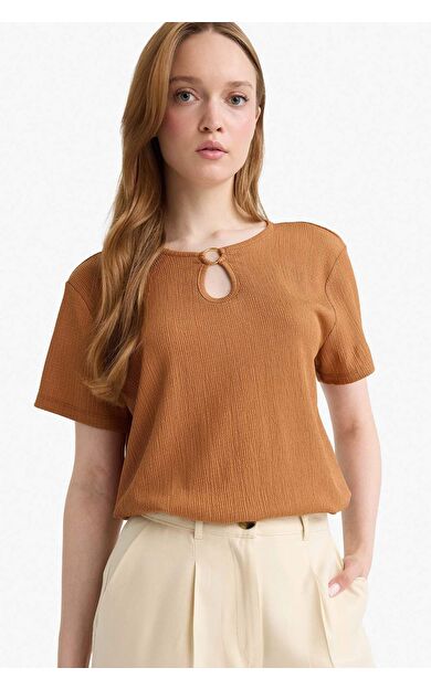 DeFacto Bisiklet Yaka Basic Düz Bürümcük Kısa Kollu Tişört