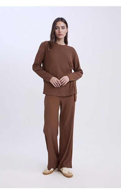 DeFacto Wide Leg Geniş Bol Paça Esnek Belli Bürümcük Pantolon