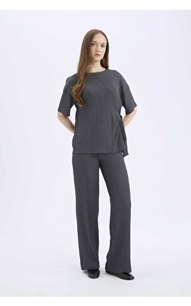 DeFacto Bürümcük Pantolon Wide Leg Geniş Bol Paça Esnek Belli C0200AX25SPAR104