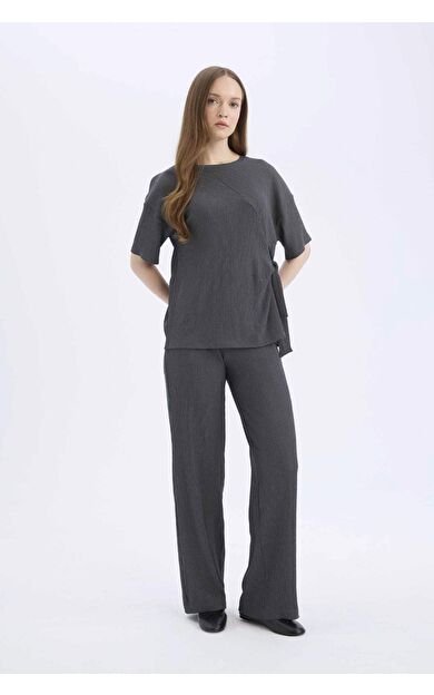 DeFacto Bürümcük Pantolon Wide Leg Geniş Bol Paça Esnek Belli C0200AX25SPAR104