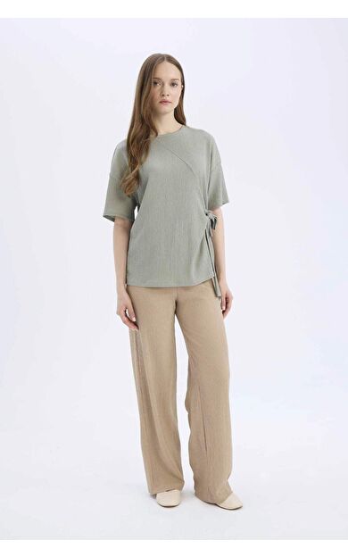 DeFacto Bürümcük Pantolon Wide Leg Geniş Bol Paça Esnek Belli C0200AX25SPBG773