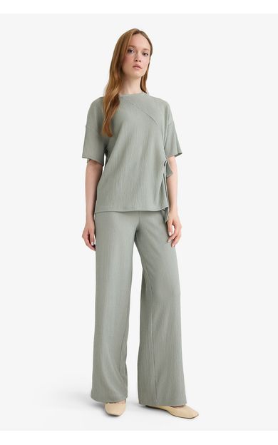 DeFacto Bürümcük Pantolon Wide Leg Geniş Bol Paça Esnek Belli C0200AX25SPGN1110