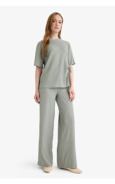 DeFacto Bürümcük Pantolon Wide Leg Geniş Bol Paça Esnek Belli C0200AX25SPGN1110