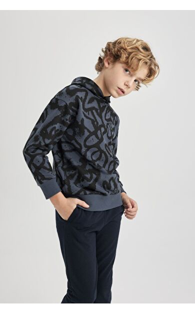 DeFacto Erkek Çocuk Oversize Fit Kapüşonlu Desenli Sweatshirt
