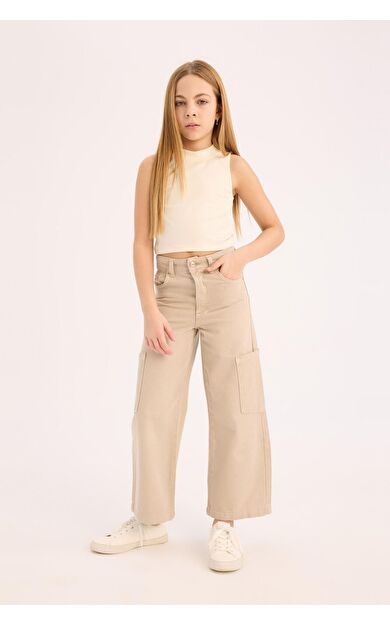 DeFacto Kız Çocuk Wide Leg Kargo Geniş Paça Jean Pantolon C0451A825SMBG122