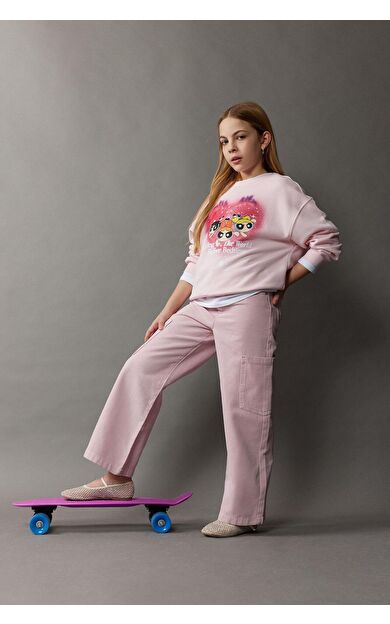 DeFacto Kız Çocuk Wide Leg Kargo Geniş Paça Jean Pantolon C0451A825SMPN122