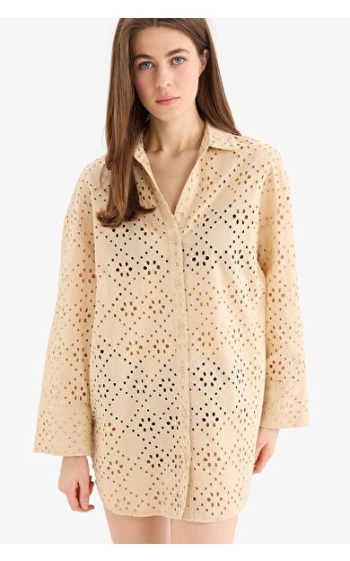 DeFacto Regular Fit Pamuklu Brode Plaj Gömleği-Fall in Love C0506AX25SMBG387