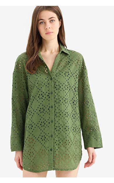 DeFacto Regular Fit Pamuklu Brode Plaj Gömleği-Fall in Love C0506AX25SMGN775
