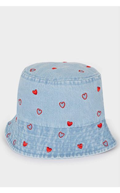 Kız Çocuk Kalpli Jean Bucket Şapka