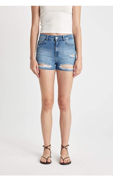DeFacto Yüksek Bel Kesik Uçlu Paça Jean Şort C0644AX24HSNM28