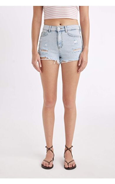 DeFacto Yüksek Bel Kesik Uçlu Paça Jean Şort C0653AX24HSNM39
