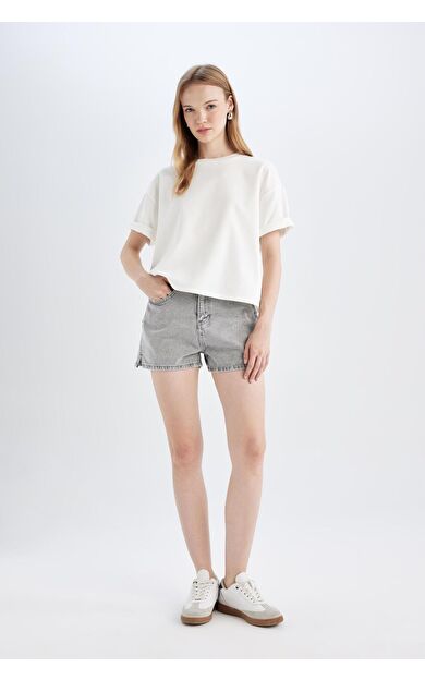 DeFacto Mom Fit Yüksek Bel Jean Şort C0689AX24HSNM55