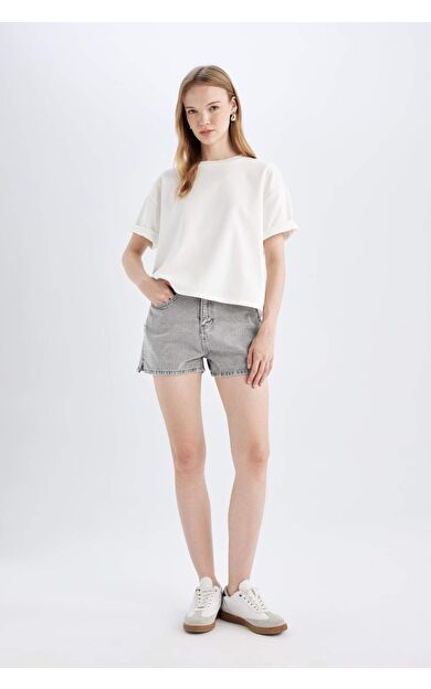 DeFacto Mom Fit Yüksek Bel Jean Şort C0689AX24HSNM55