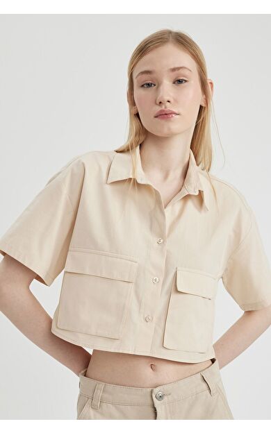 DeFacto DeFactoFit Coool Oversize Fit Kısa Kollu Crop Gömlek