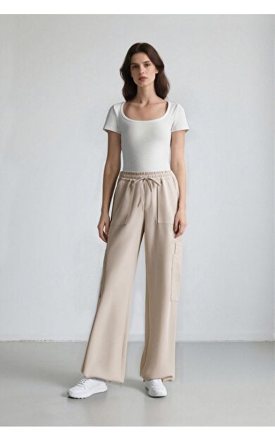 DeFacto Coool Wide Leg Kargo Yüksek Bel Keten Karışımlı Pantolon